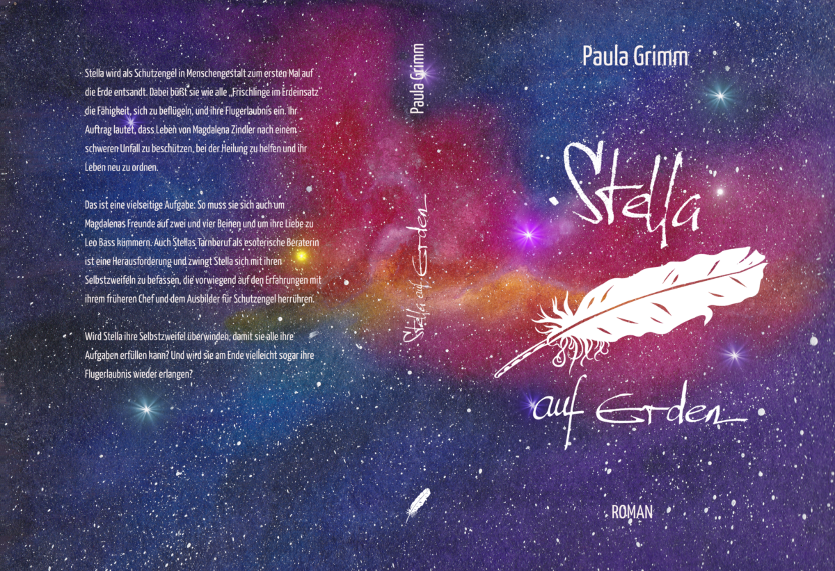 Cover des Taschenbuchs von Mira Alexander, Sterne in rot und blau und eine weiße Feder als Symbol für das Fliegen